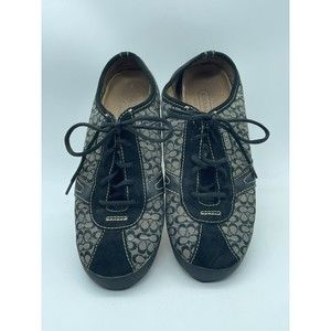 Coach Signature Kelby Womens Shoes Black And Gray Canvas And Leather P568 Sz 6M